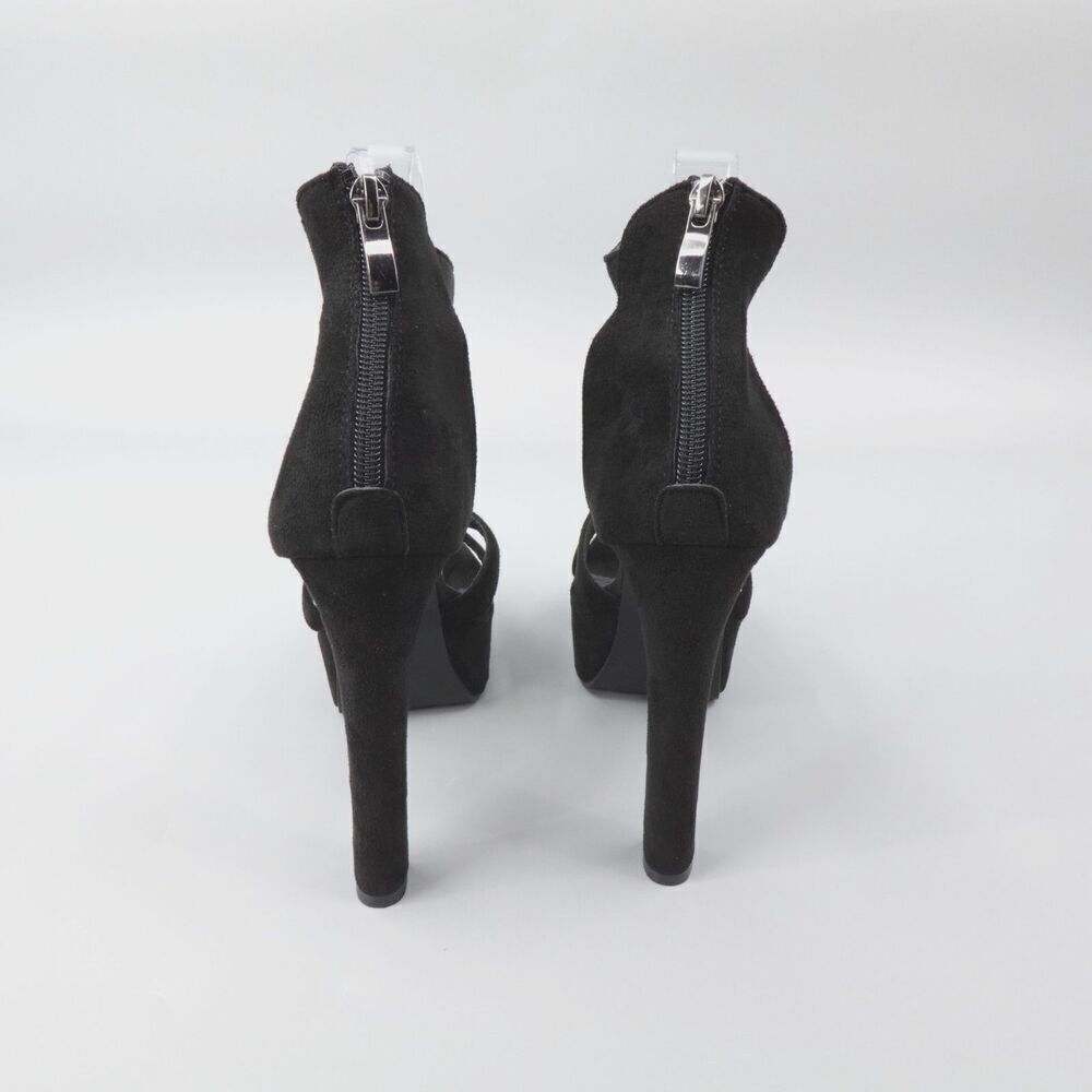 Black Chunky Platform Heels Faux Suede Ankle Strap Whimsigoth Retro Prom hoco - Picture 10 of 16